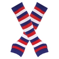 Knitted long fingerless gloves with red, white, and blue stripes in a crossed layout - One Size / Red White Blue Stripes