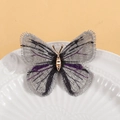 Broche papillon dégradée avec broderie violette et noire sur monture en métal doré - Papillon (KC0069) / Blanc