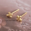 Exquisite 18K gold plated copper cross stud earrings with vintage textured finish - EM01-Vintage Textured Cross