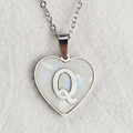 Titanium steel heart necklace with white pearl shell inlay and silver letter Q pendant - Letter Q / Silver