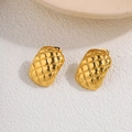 Elegant 18k gold plated titanium earrings with diamond accent and quilted texture pattern - Geometric Quilted