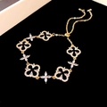 Elegant golden zircon flower bracelet with crystal accents and adjustable bolo clasp - 4# Bracelet