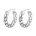 Pendientes de aro trenzados en plata y acero inoxidable con un diseño minimalista - Pendientes de Aro de Escamas de Serpiente Color Acero