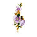 Exquisite iris flower brooch with purple enamel petals and large faceted gemstone - Iris Flower Purple Style (C695-A)
