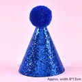 Blue sequined pet birthday hat with fuzzy pompom, approx. width 8x12cm for dogs - Sequin Birthday Hat / Dark Blue
