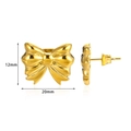Polished gold bow earrings with dimensions showing 12mm height and 20mm width - 20mm x 12mm / Gold (E4854)