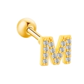 Gold-plated letter M stud earring paved with white zircon stones for a vintage look - Letter M