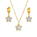 Gold star pearl jewelry set featuring a pendant necklace and matching hoop earrings - Gold Necklace And Earrings