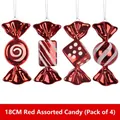 Set of 4 shiny red 18cm Christmas candy ornaments with silver glitter patterns - Red & White Candy Ornament Set (4Pcs)