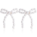 Elegante strik oorbellen met witte parels en gouden metalen afwerking op wit - ZW3246 Goud Eenvoudige Parel Boog