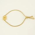 Adjustable golden box chain bracelet featuring a sandblasted hollow letter H pendant - Gold H