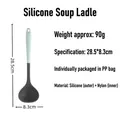 Silicone soup ladle in grey and green with nylon core, measuring 28.5x8.3cm and 90g - Large (Thin) / Grey Green