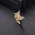Macro shot of gold butterfly ring featuring zircon pavé and adjustable open band detail - Style S-Gold Mix Cut Zircon Butterfly