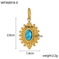 Bohemian gold stainless steel sunburst pendant with oval turquoise center stone inlay - Gold/Turquoise Stone
