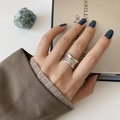 Silver wide minimalist ring with engraved quote on model with artistic background - English Sentence Engraved Wide Ring (J3195)