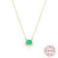 Collana in argento sterling S925 dorato con ciondolo ovale verde smeraldo - Stile Smeraldo Zircone Oro / Oro