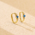 Elegant gold U-shaped huggie earrings with blue round opal and zircon stones - 925 Silver / Golden (Blue Opal)