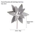 Fleur de poinsettia vintage de 25cm en velours gris foncé avec bords dorés et baies - gris foncé