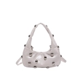 Minimalist creamy white leather shoulder bag featuring silver metallic bead accents and handles - White