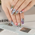 Unghie finte opache a mandorla con motivi floreali colorati e design a fiori eleganti - Striscia Per Busta OPP da 24 Pezzi (Senza Accessori)