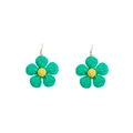 Macro detail of handmade woven raffia flower earrings in vibrant yellow and green - Grass Green