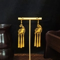 Ethnic peacock earrings with golden bell tassels and bohemian paisley hollow carvings - E6091-9 Paisley Hollow Tassel