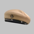Basco in lana beige con tesa in pelle nera ed emblema dell'ancora in argento - M(56-58cm) / Ancora Cachi