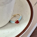 Adjustable gold butterfly ring with red heart and sky blue enamel finish - Red Heart Blue Base