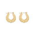 Polierte goldene Herz-Fächerohrringe mit gewellten Kanten und U-förmigem Hoop-Design - Herz-Fächer-Textur-Stil (5#) / Gold
