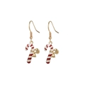 Festive candy cane drop earrings with red and white enamel stripes in gold finish - 73. Golden Cane