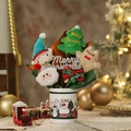 Christmas plush flower bouquet with Santa and Gingerbread cat figures in white container - Style 9