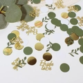 Macro shot of gold, green and white circle confetti with Bride To Be text and leaves - Leaves + Gold Bride to be + Gold/Green/White Circles (100pcs)
