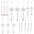 18-piece set of transparent acrylic icicle and snowflake Christmas tree ornaments - Set of 18 / Clear