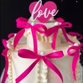 Gâteau blanc style ballet avec rubans roses et décoration de cœur love élégante - Rose Vif Moyen (10 pcs) 8*13CM