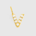 Golden letter V pendant with white pearls inlay for customized necklaces and bracelets - Gold-V