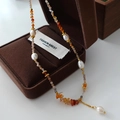 Tiger eye and baroque pearl beaded necklace with vintage stones and gold finish - Crushed Agate Necklace XL0172