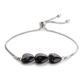 Bracciale regolabile in acciaio inossidabile con tre cuori scintillanti in pietra blu - Pietra di sabbia blu