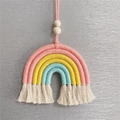 Handmade bohemian rainbow hanging decor with cotton ropes, wood beads and pink tassels - 6-Layer Rainbow Style 3