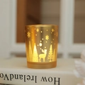 Frosted gold glass candle holder with forest and reindeer pattern for Christmas decor - Xmas Tree Reindeer / Small (5.5*6.5cm) / Gold