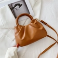 Caramel brown ruched cloud bag with stylish round handles and adjustable shoulder strap - Brown
