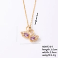 Élégant collier doré avec pendentif double cygne et pierres en zircone violette et claire - Or Blanc Violet Strass Double Cygne