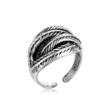 Vintage punk style adjustable woven silver ring for men with three-layer braid design - Four Feathers (R-70)