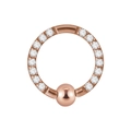 Arizto BCR de acero inoxidable oro rosa con pavé de circonitas blancas para piercing - 1.2x8x3mm / Oro Rosa/Circonita Blanca