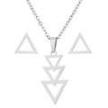 Minimalist silver stainless steel geometric hollow triangle necklace and stud earring set - Steel