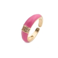 Verstellbarer Ring mit pinkem Emaille, Goldbeschichtung und Zirkonia-Steinen - Einstellbar Offen / Rot