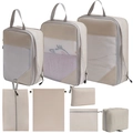 9-piece beige travel packing cube set with mesh laundry bags and shoe pouch - 8-Piece Set / Beige