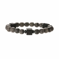 Detail of natural grey map stone beads and black lava rock square beads on bracelet - Map Stone and Volcanic Lava