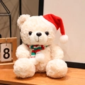 Weiße Plüsch-Teddybär mit weihnachtlicher roter Mütze und gestreiftem Strickschal - 18cm / Weiß