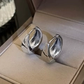 Close-up of silver bean earrings with mirror finish in a velvet beige jewelry box - 17# Silver U-Shape Ear Buckle