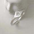 Minimalist S925 sterling silver ring featuring a rhombus shape and clear gemstone - J5914 Rhombus Zirconia Brushed